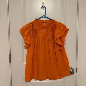 Boutique Ruffle Babydoll Orange Shirt
